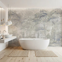 Warm Sand Grey Misty Forest Landscape Wall Mural Wall Mural