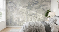 Warm Sand Grey Misty Forest Landscape Wall Mural Wall Mural