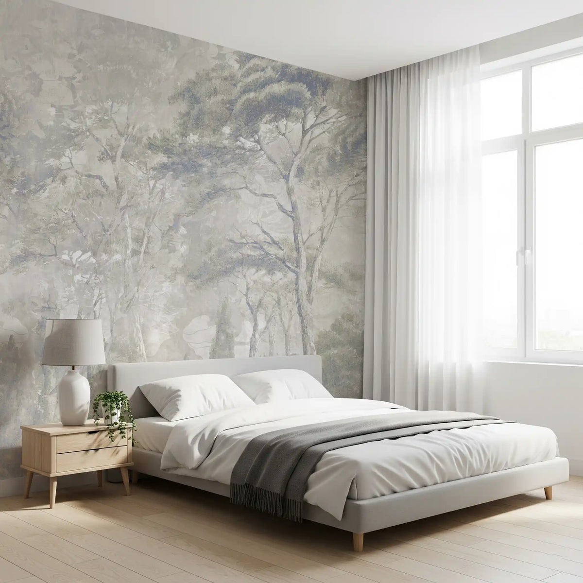 Warm Sand Grey Misty Forest Landscape Wall Mural Wall Mural