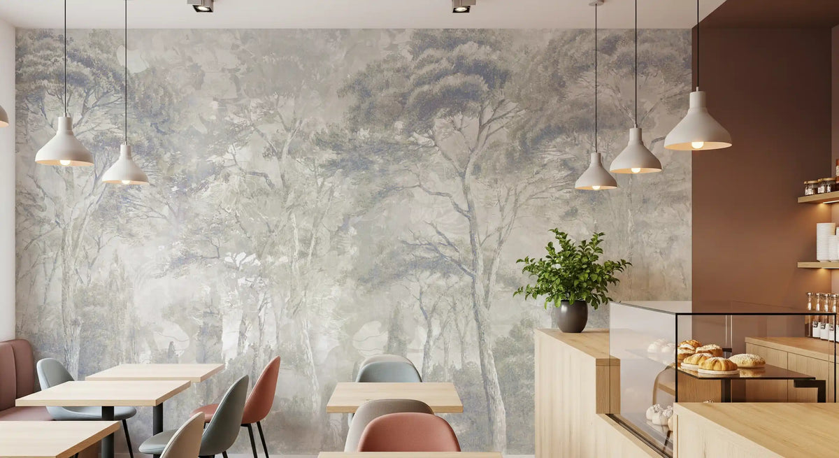 Warm Sand Grey Misty Forest Landscape Wall Mural Wall Mural