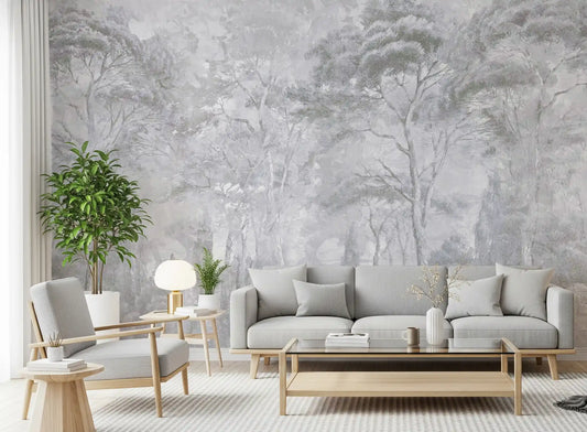 Foggy Slate Grey Misty Forest Landscape Wall Mural Wall Mural