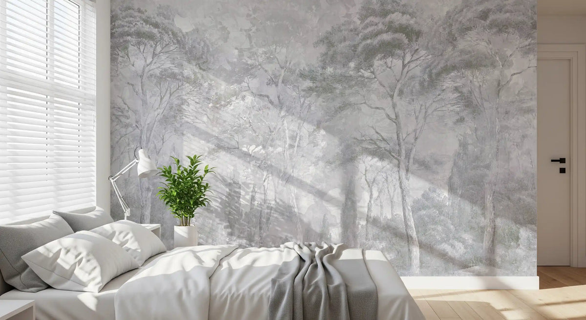 Foggy Slate Grey Misty Forest Landscape Wall Mural Wall Mural