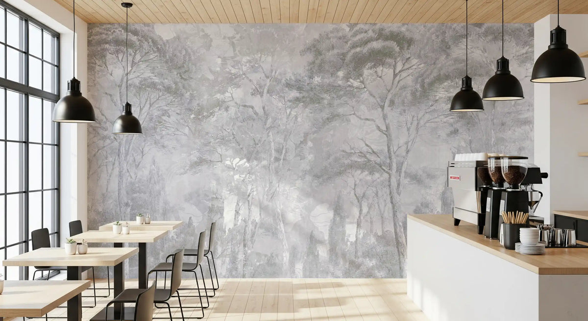Foggy Slate Grey Misty Forest Landscape Wall Mural Wall Mural