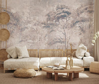 Dusty Mauve Taupe Misty Forest Landscape Wall Mural Wall Mural