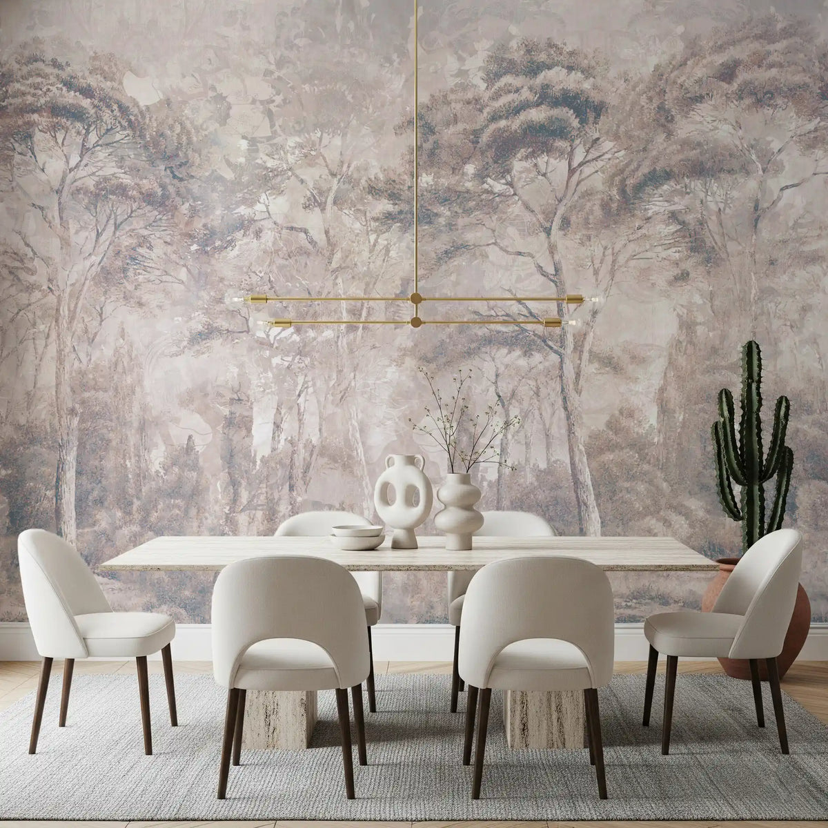 Dusty Mauve Taupe Misty Forest Landscape Wall Mural Wall Mural