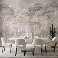 Dusty Mauve Taupe Misty Forest Landscape Wall Mural Wall Mural