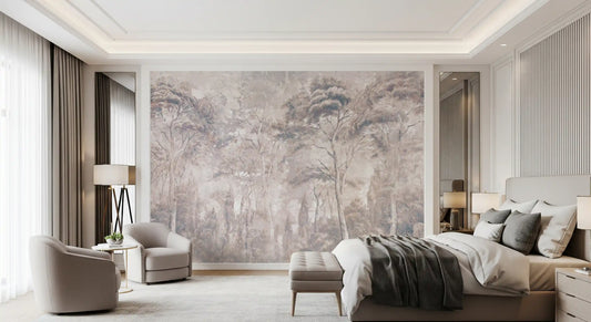 Dusty Mauve Taupe Misty Forest Landscape Wall Mural Wall Mural