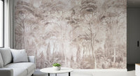 Soft Rose Taupe Misty Forest Landscape Wall Mural Wall Mural
