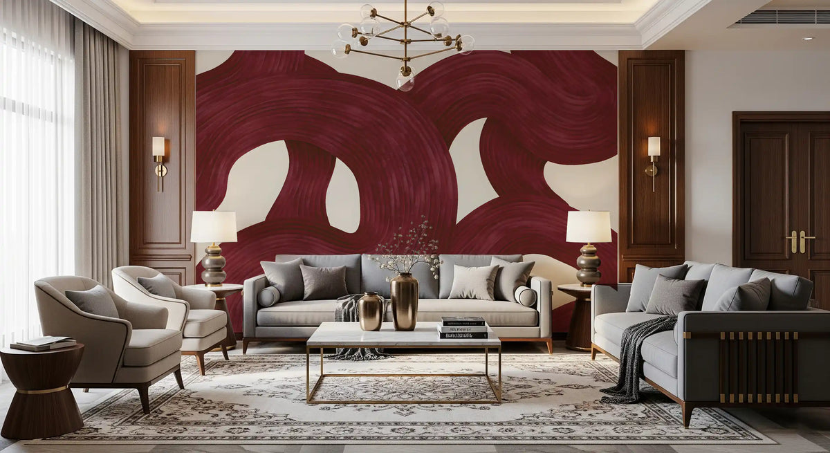 Deep Burgundy Intertwined Arches Wall Mural