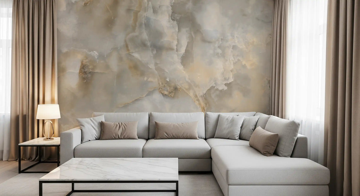 Serene Cream and Taupe Marble Vein Wall Mural