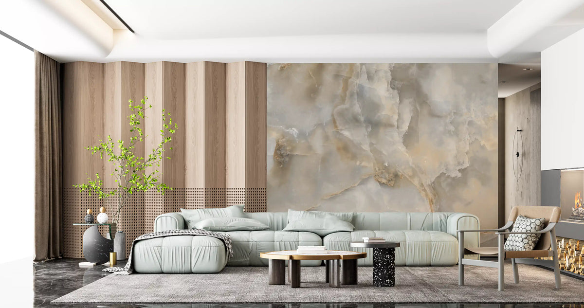 Serene Cream and Taupe Marble Vein Wall Mural