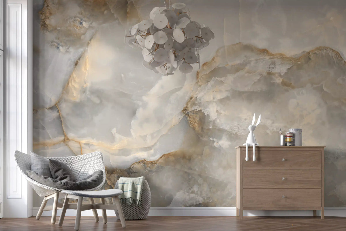 Ethereal Marble Veining Neutral Wall Mural
