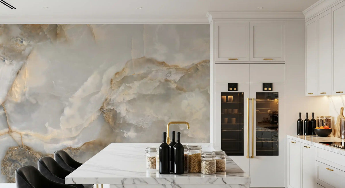 Ethereal Marble Veining Neutral Wall Mural