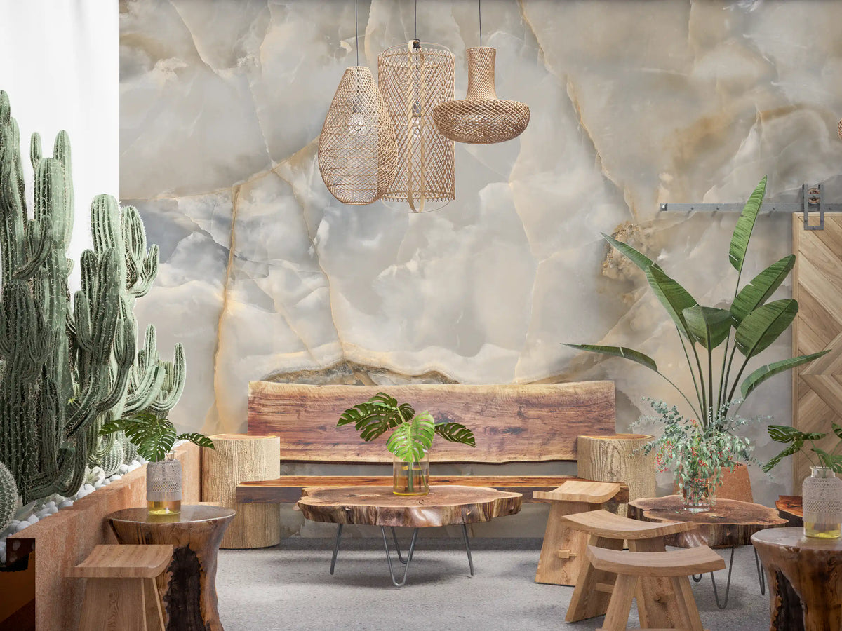 Serene Cream Marble Vein Wall Mural
