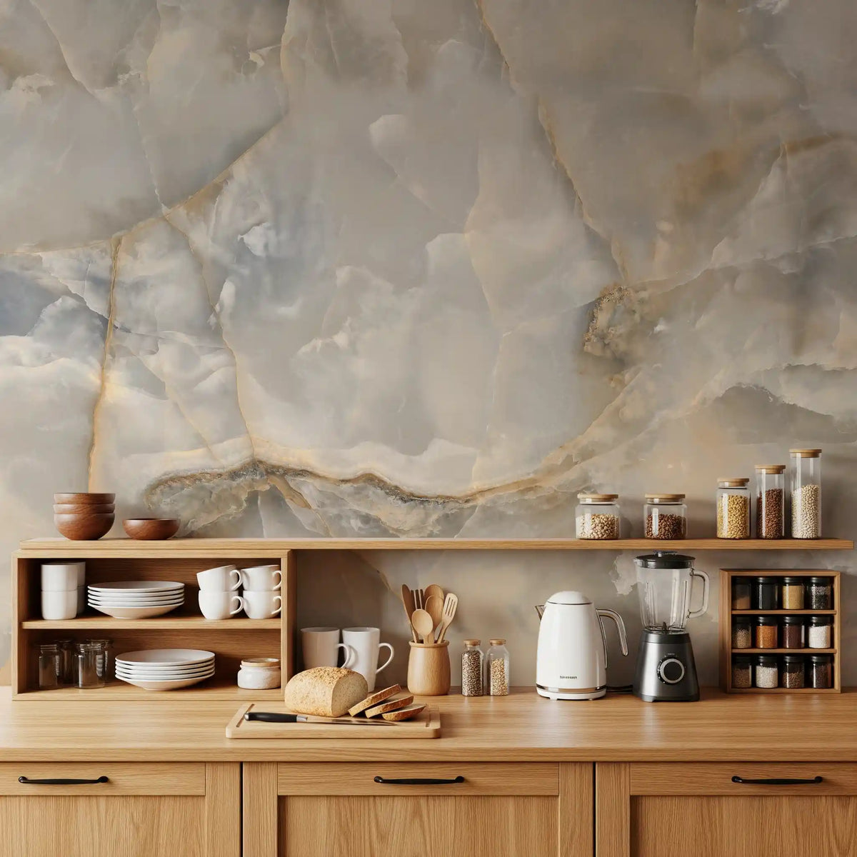 Serene Cream Marble Vein Wall Mural