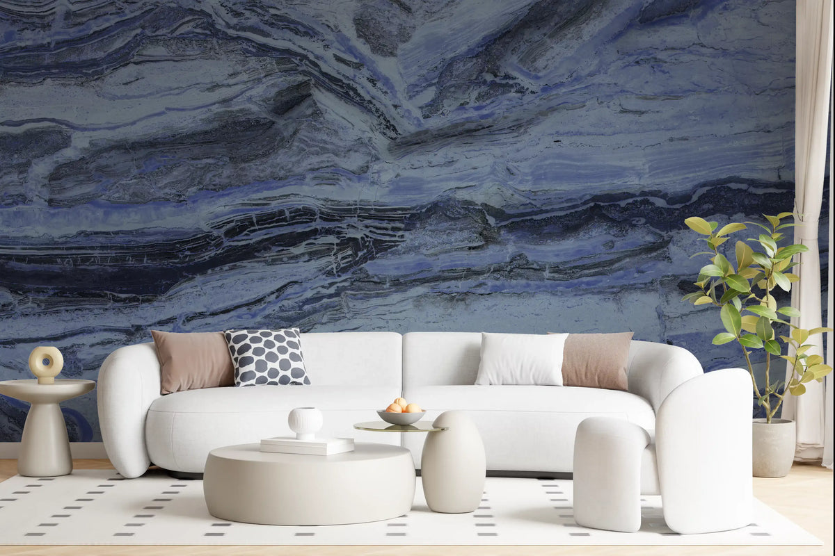Indigo Veined Marble Slab Wall Mural