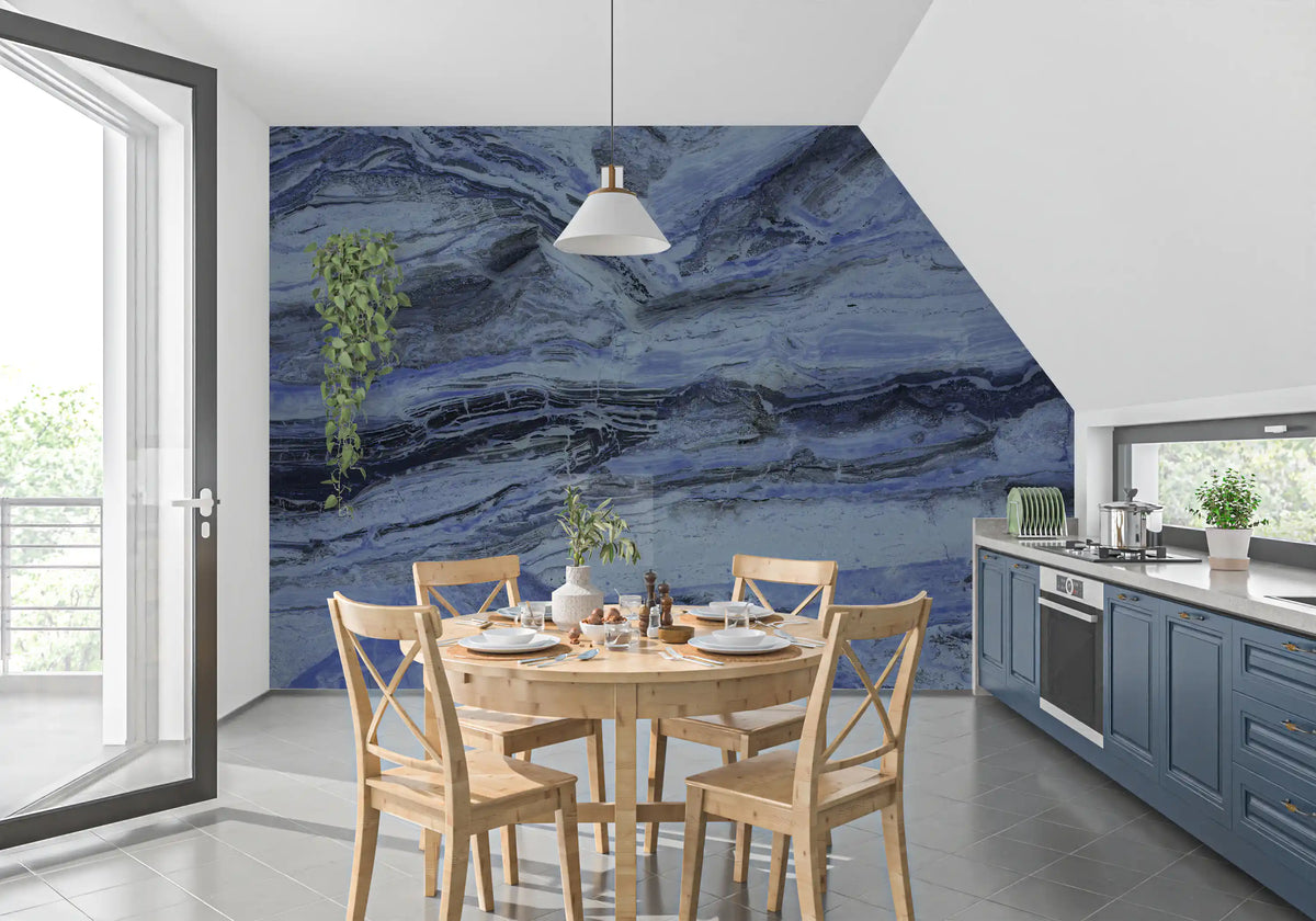 Indigo Veined Marble Slab Wall Mural