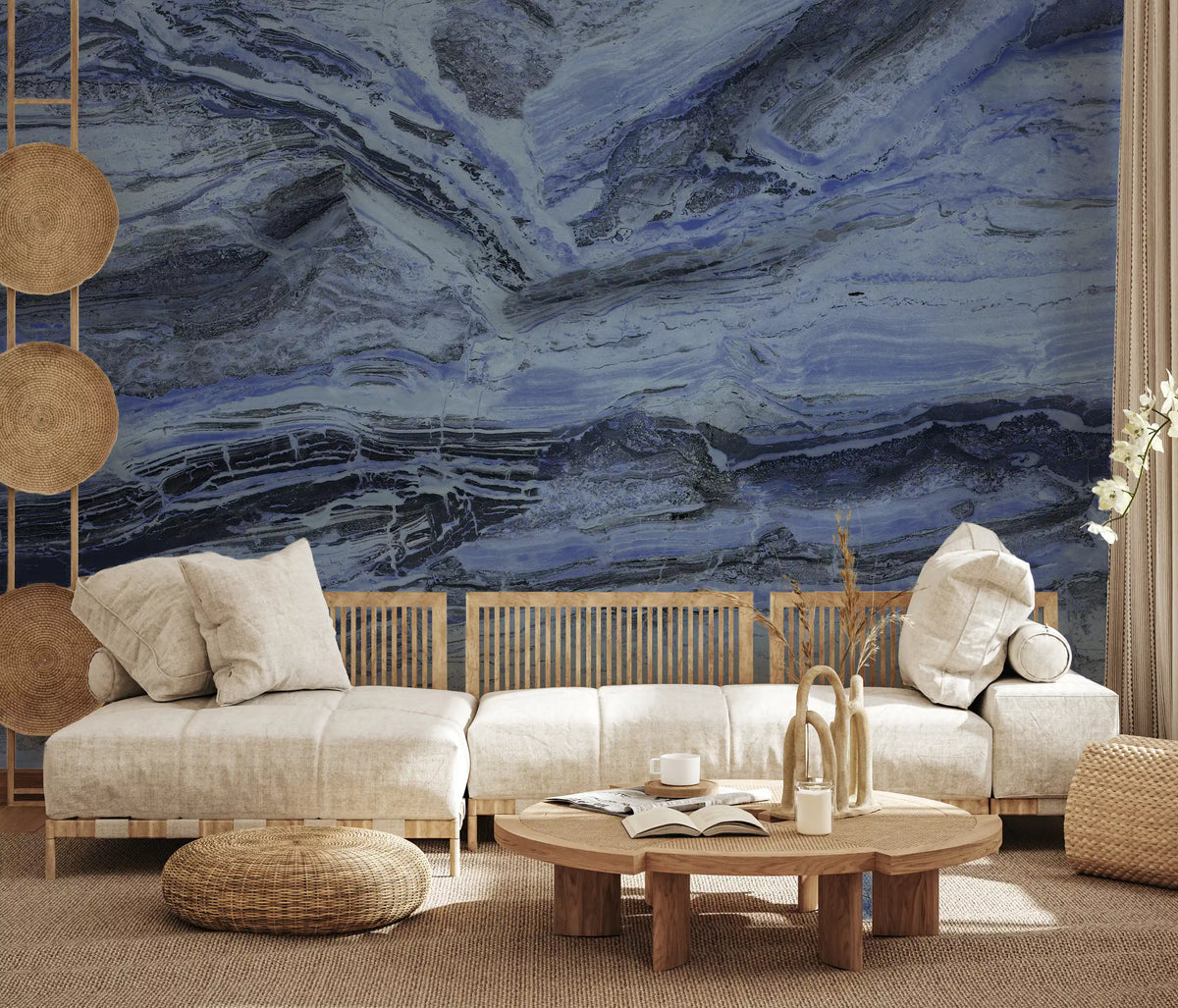 Indigo Veined Marble Slab Wall Mural