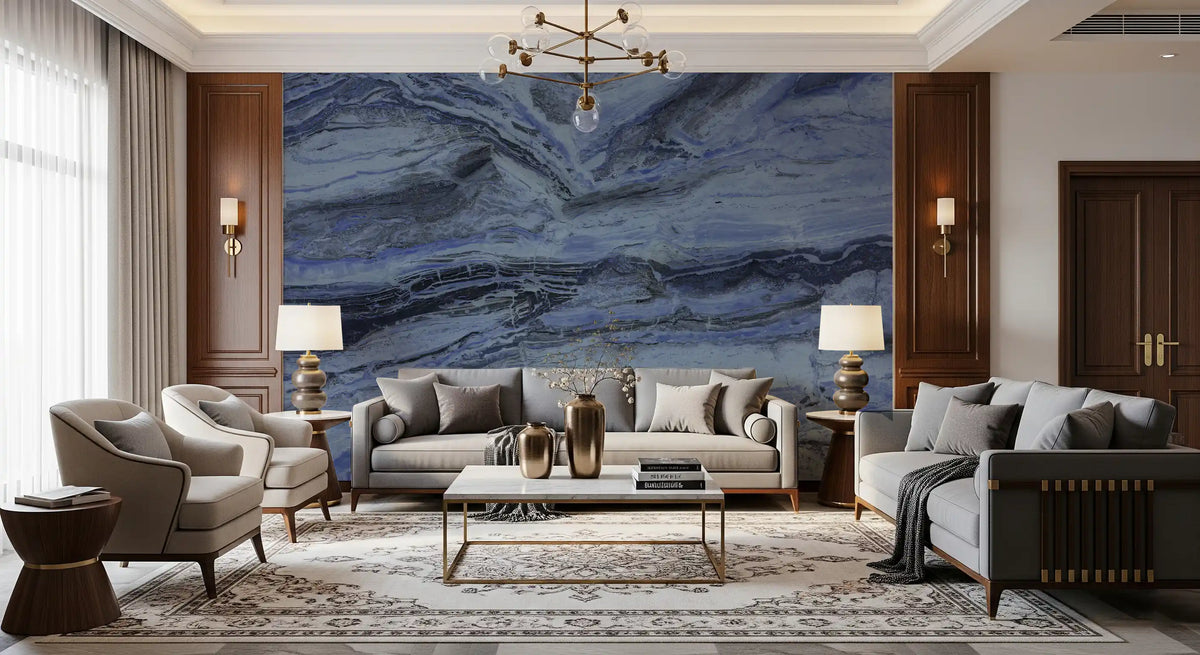 Indigo Veined Marble Slab Wall Mural