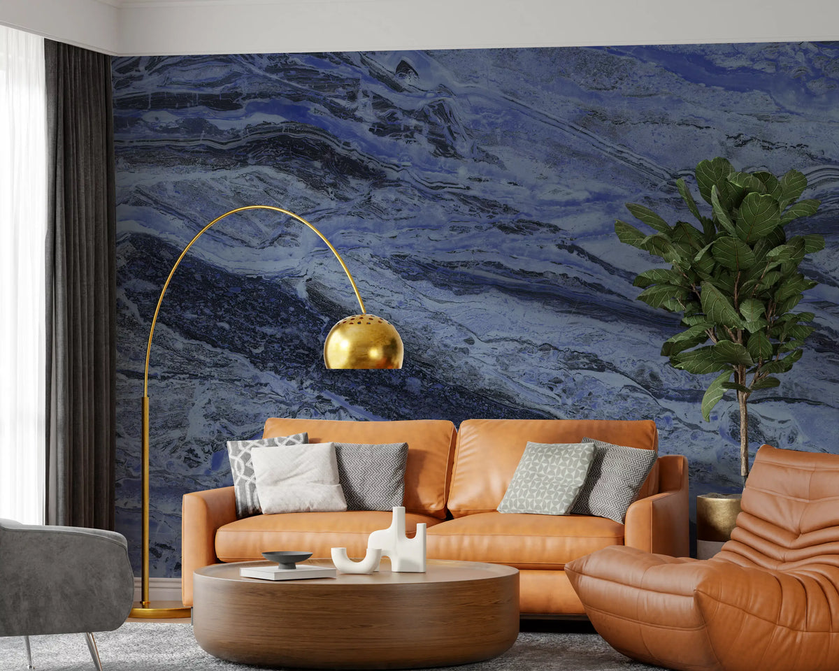 Deep Azure Marble Flow Wall Mural