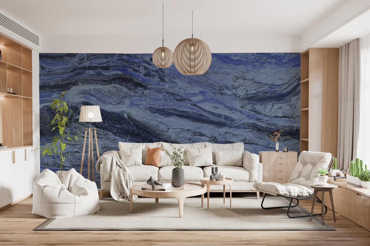 Deep Azure Marble Flow Wall Mural