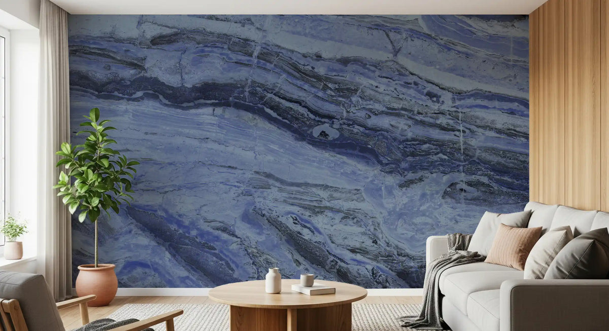 Midnight Cobalt Marble Veins Wall Mural