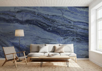Midnight Cobalt Marble Veins Wall Mural