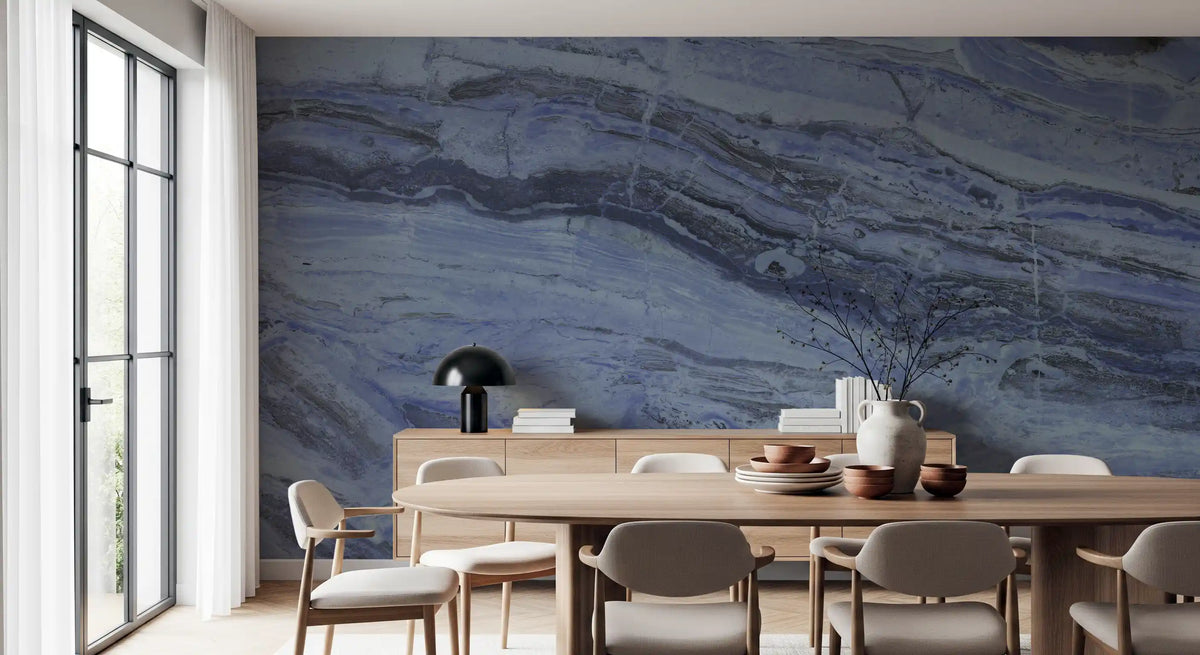 Midnight Cobalt Marble Veins Wall Mural