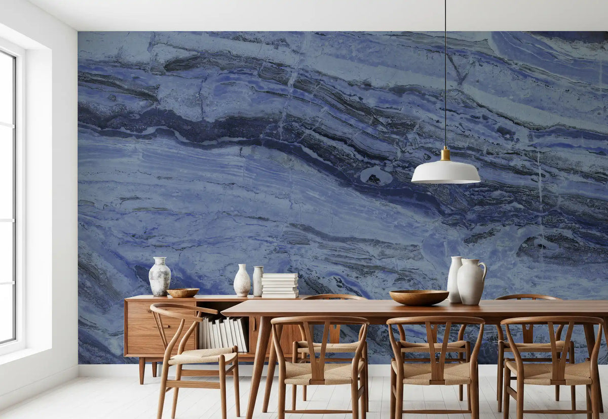 Midnight Cobalt Marble Veins Wall Mural
