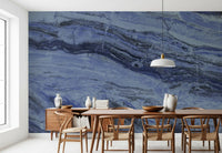 Midnight Cobalt Marble Veins Wall Mural