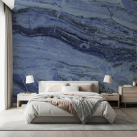 Midnight Cobalt Marble Veins Wall Mural