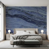 Midnight Cobalt Marble Veins Wall Mural