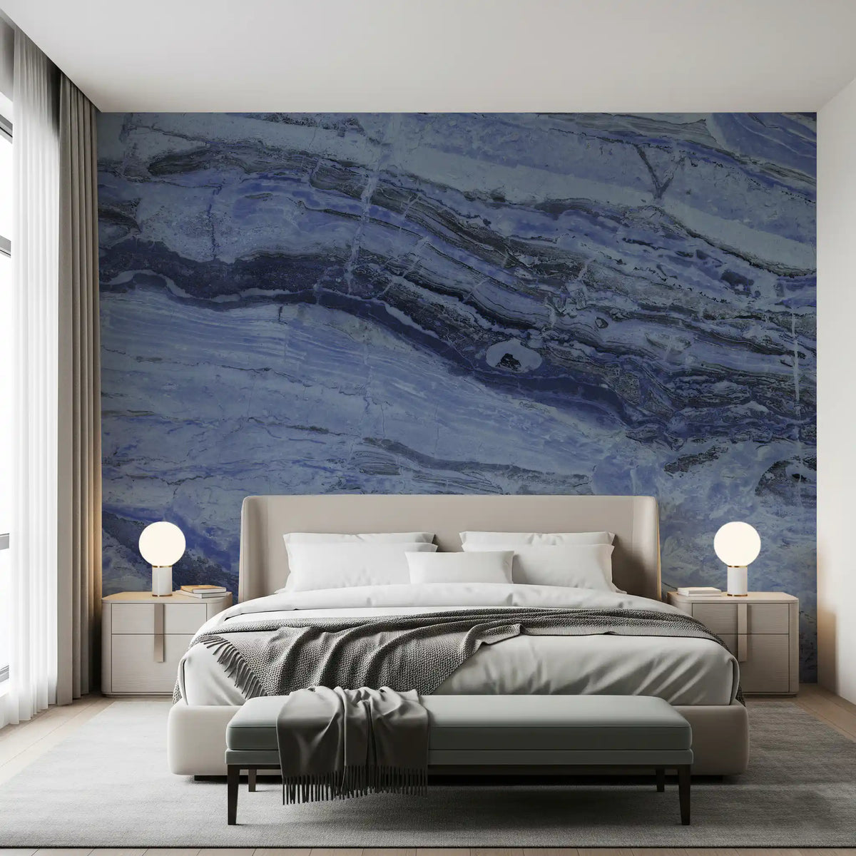 Midnight Cobalt Marble Veins Wall Mural