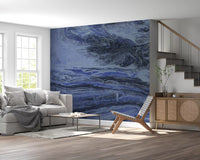 Deep Azure Fluid Marble Swirls Wall Mural