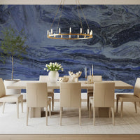 Deep Azure Fluid Marble Swirls Wall Mural
