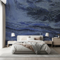 Deep Azure Fluid Marble Swirls Wall Mural