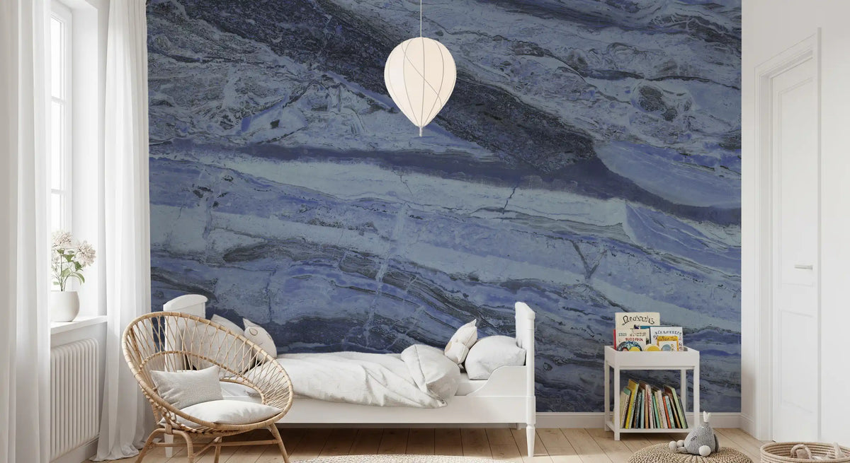 Midnight Cobalt Marble Veins Wall Mural