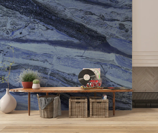Midnight Cobalt Marble Veins Wall Mural