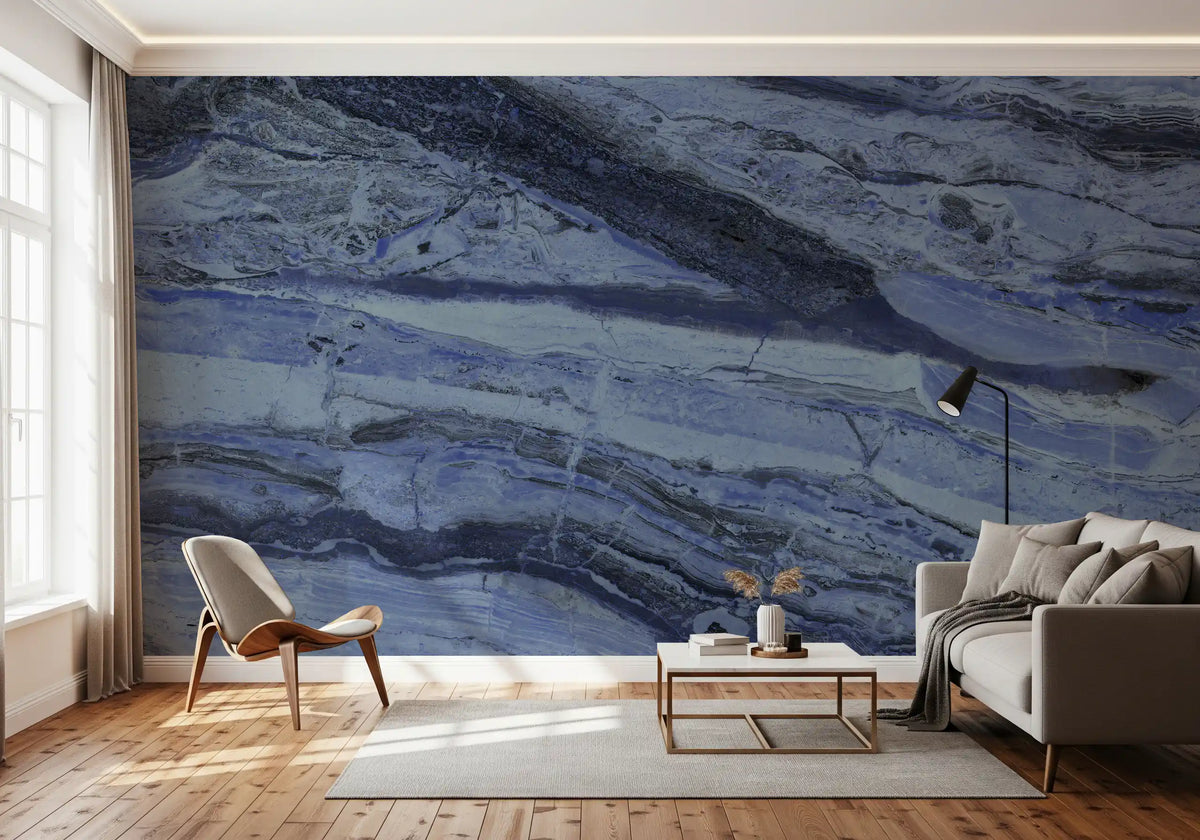Midnight Cobalt Marble Veins Wall Mural