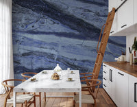 Midnight Cobalt Marble Veins Wall Mural