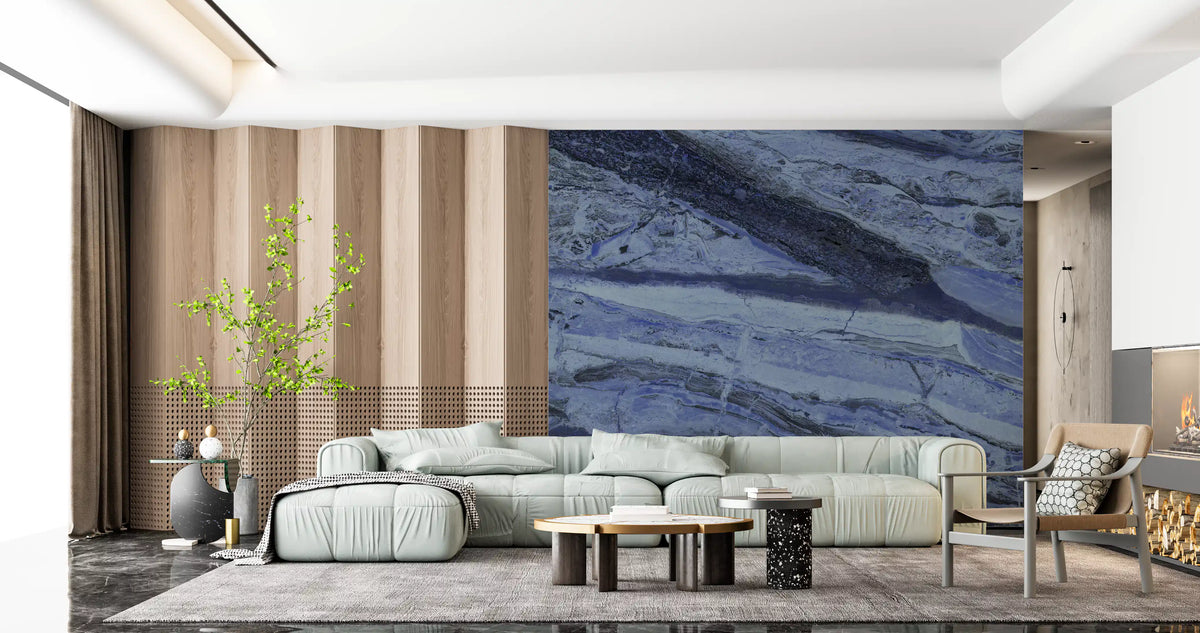 Midnight Cobalt Marble Veins Wall Mural