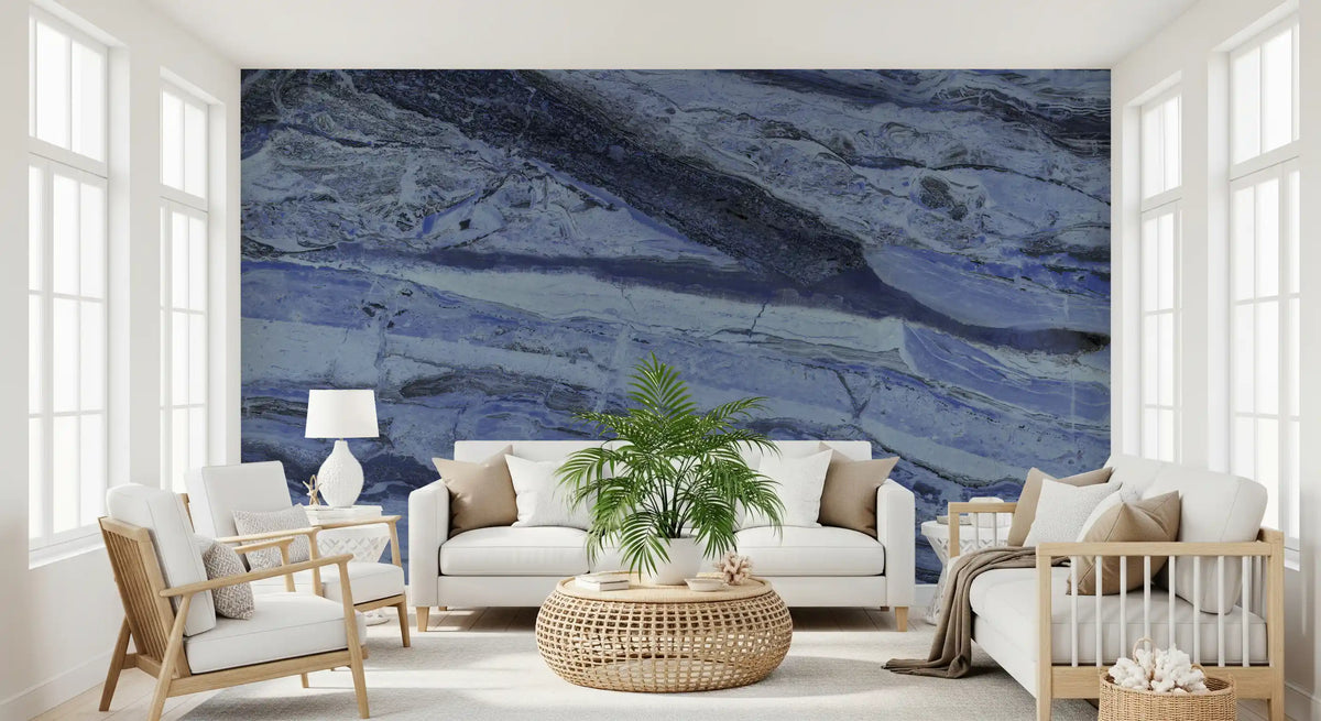 Midnight Cobalt Marble Veins Wall Mural