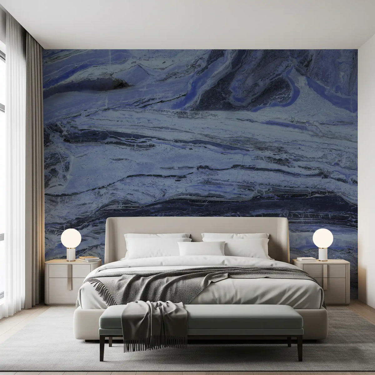 Abstract Swirls in Indigo and Slate Wall Mural