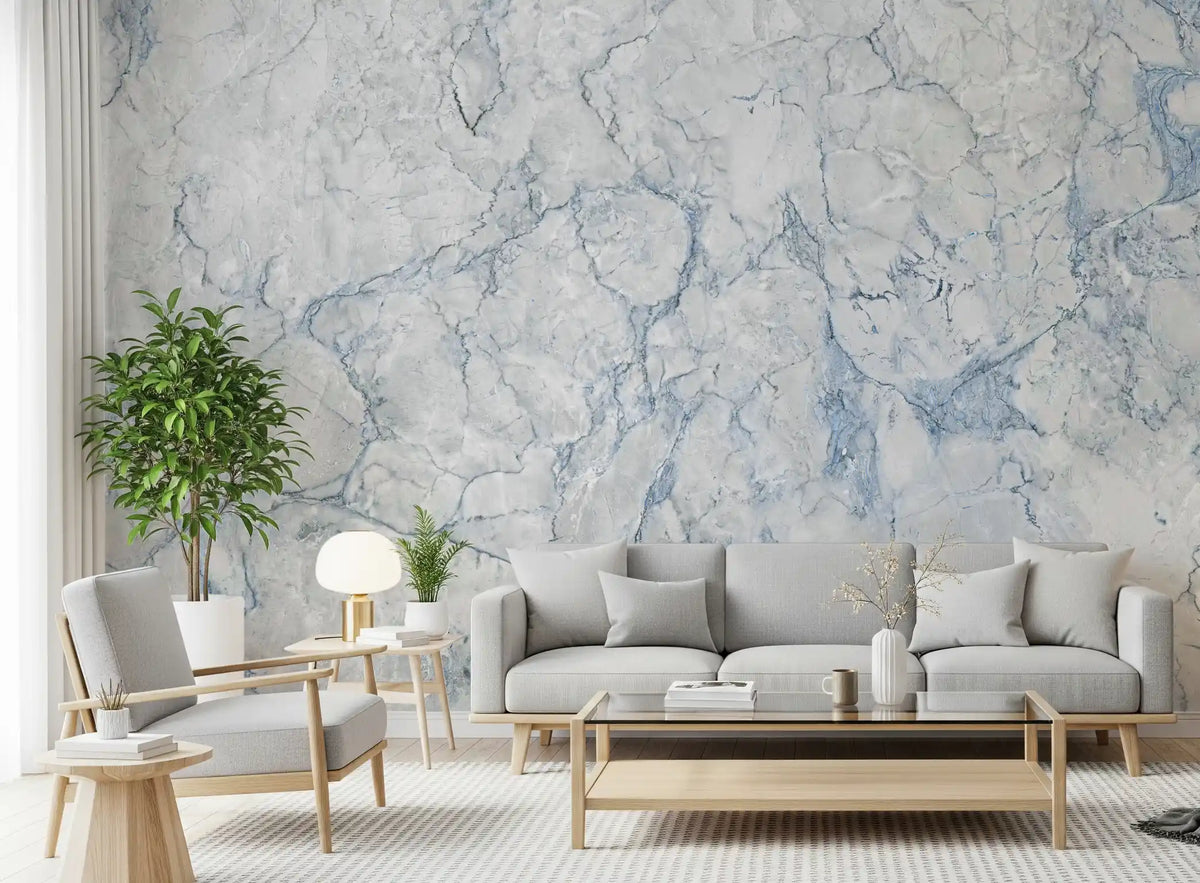 Cool Blue Marble Vein Texture Wall Mural