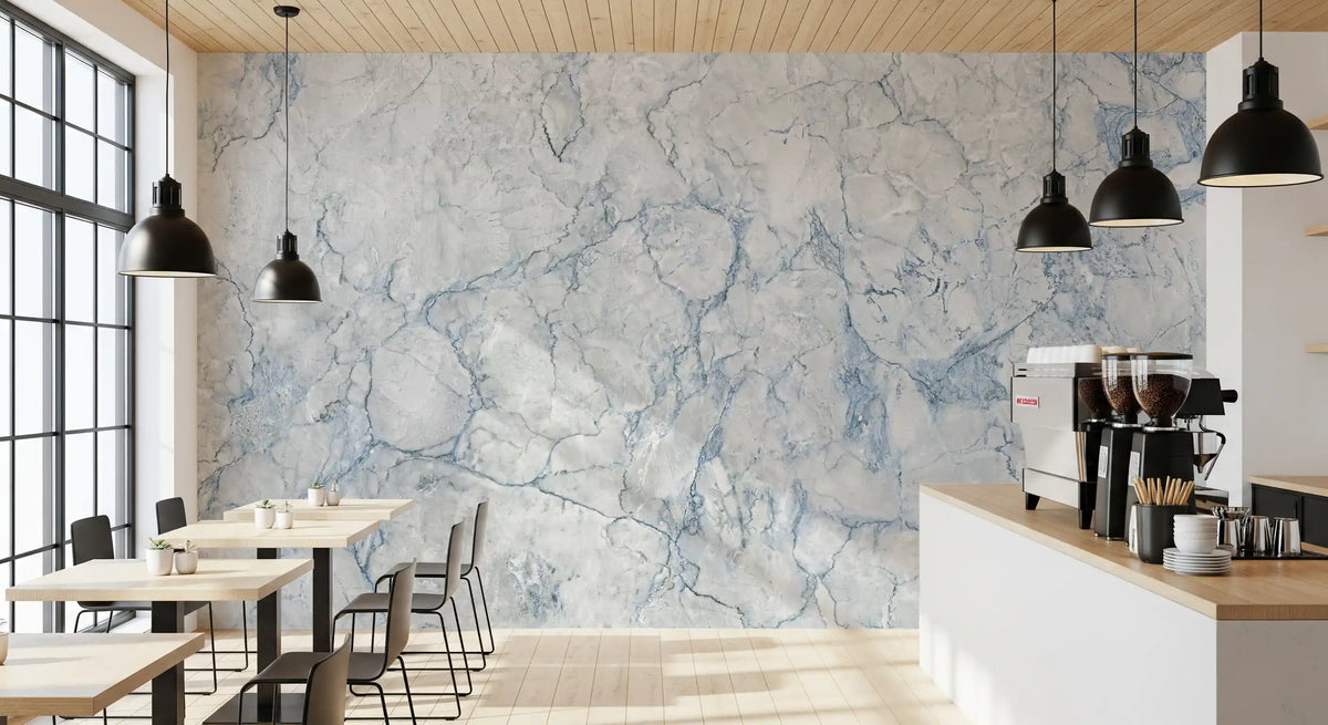 Cool Blue Marble Vein Texture Wall Mural