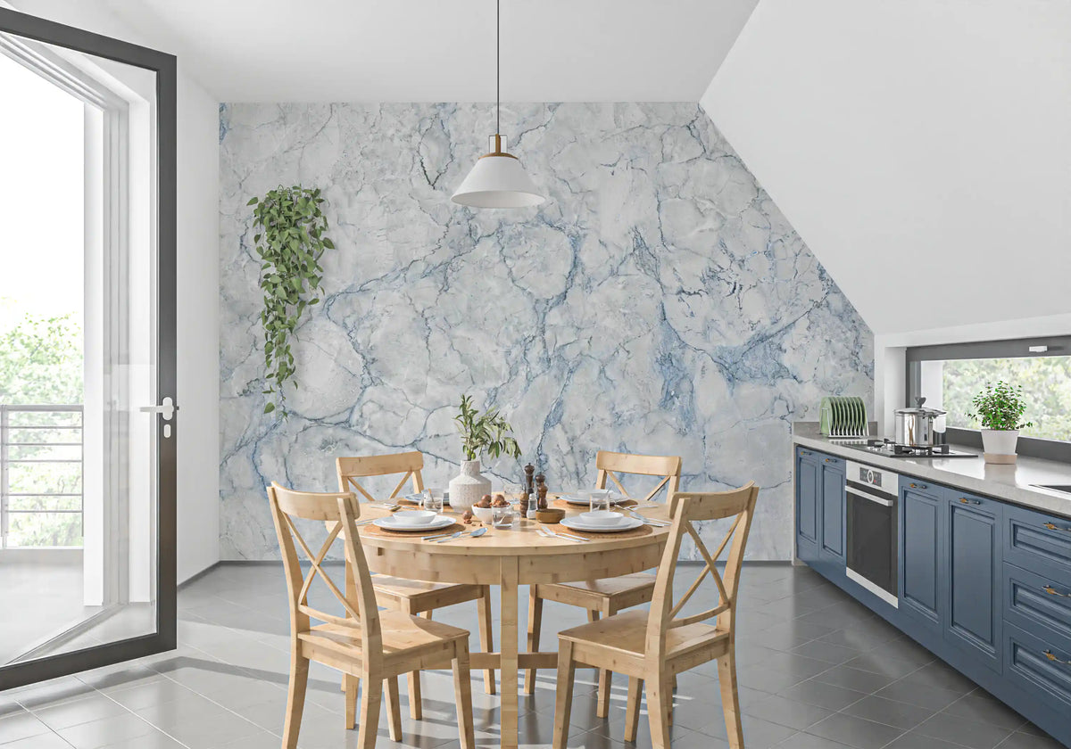 Cool Blue Marble Vein Texture Wall Mural