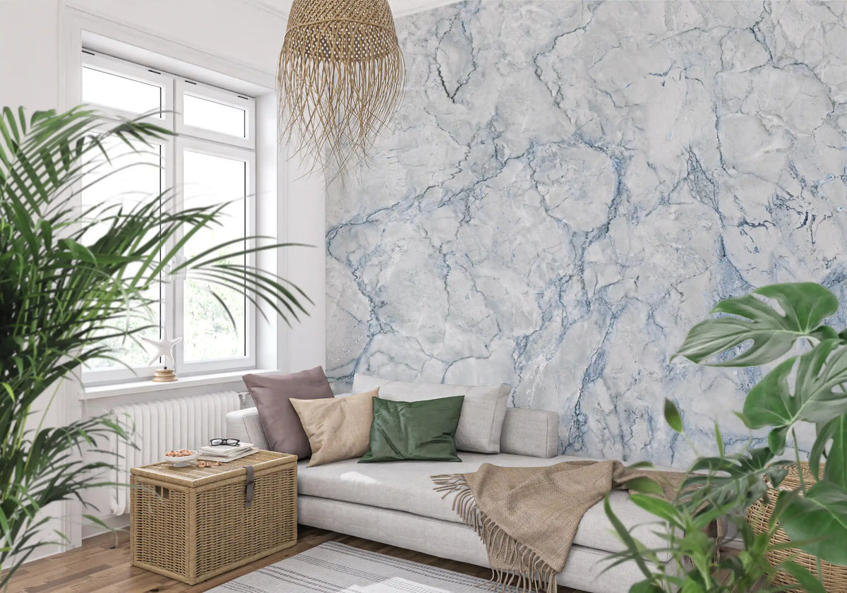 Cool Blue Marble Vein Texture Wall Mural