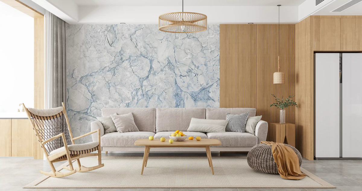 Cool Blue Marble Vein Texture Wall Mural