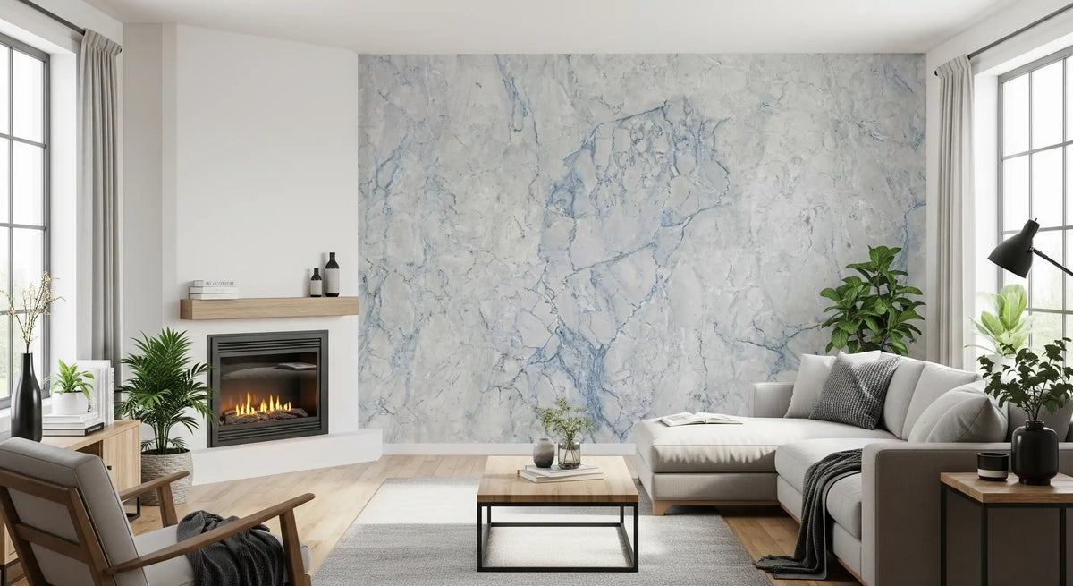 Ethereal Blue and White Marble Slab Wall Mural