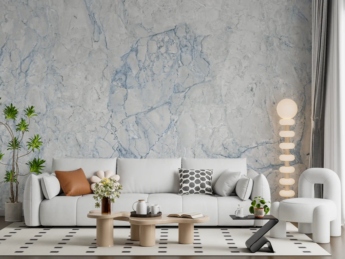 Ethereal Blue and White Marble Slab Wall Mural
